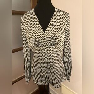 NWT Elegant Black, Steel Blue and Brown Geometric Blouse